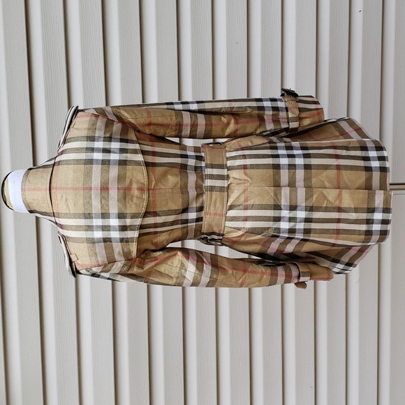 BURBERRY GOLD SHIMMER METALLIC CHECK PLAID TRENCH COAT - Picture 7 of 16